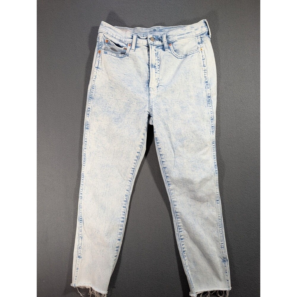 GAP Vintage Slim High Rise Jeans Womens 30 10S Acid Wash Light Blue Raw Hem